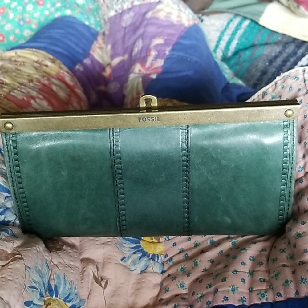 Fossil moss green leather clutch